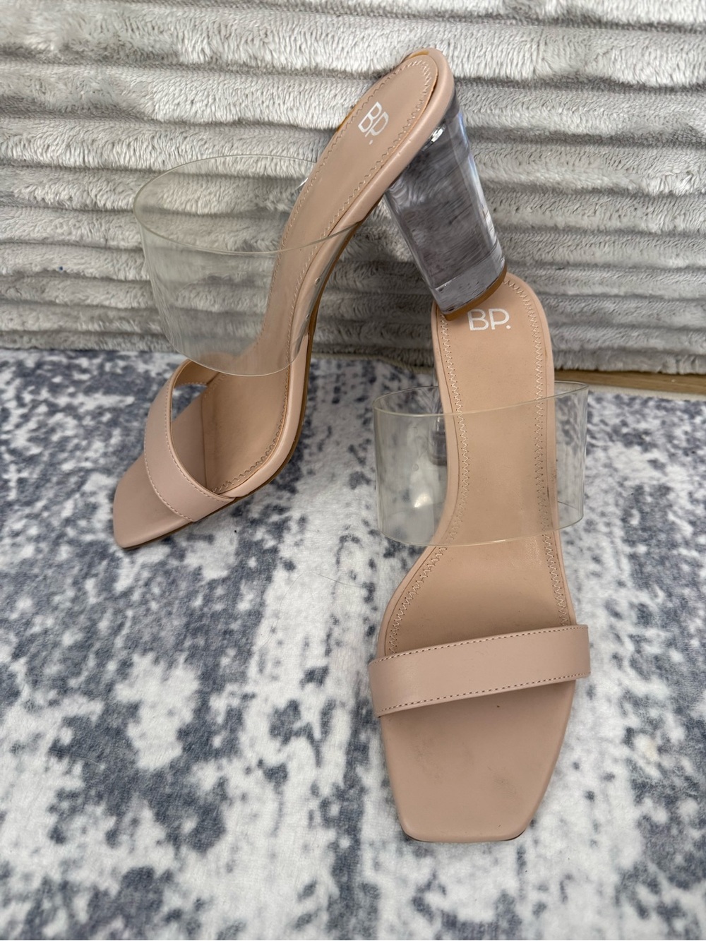 BP. Naomi Nude Clear Strap Block Heel Sandals Size 9.5
